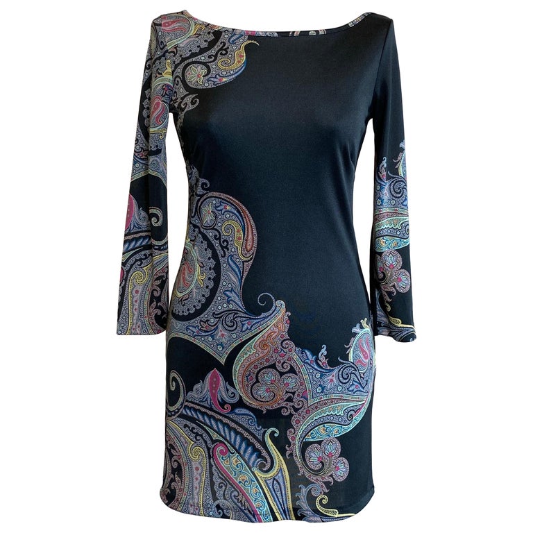 knee length dresses for ladies Etro Black Paisley Mini Dress