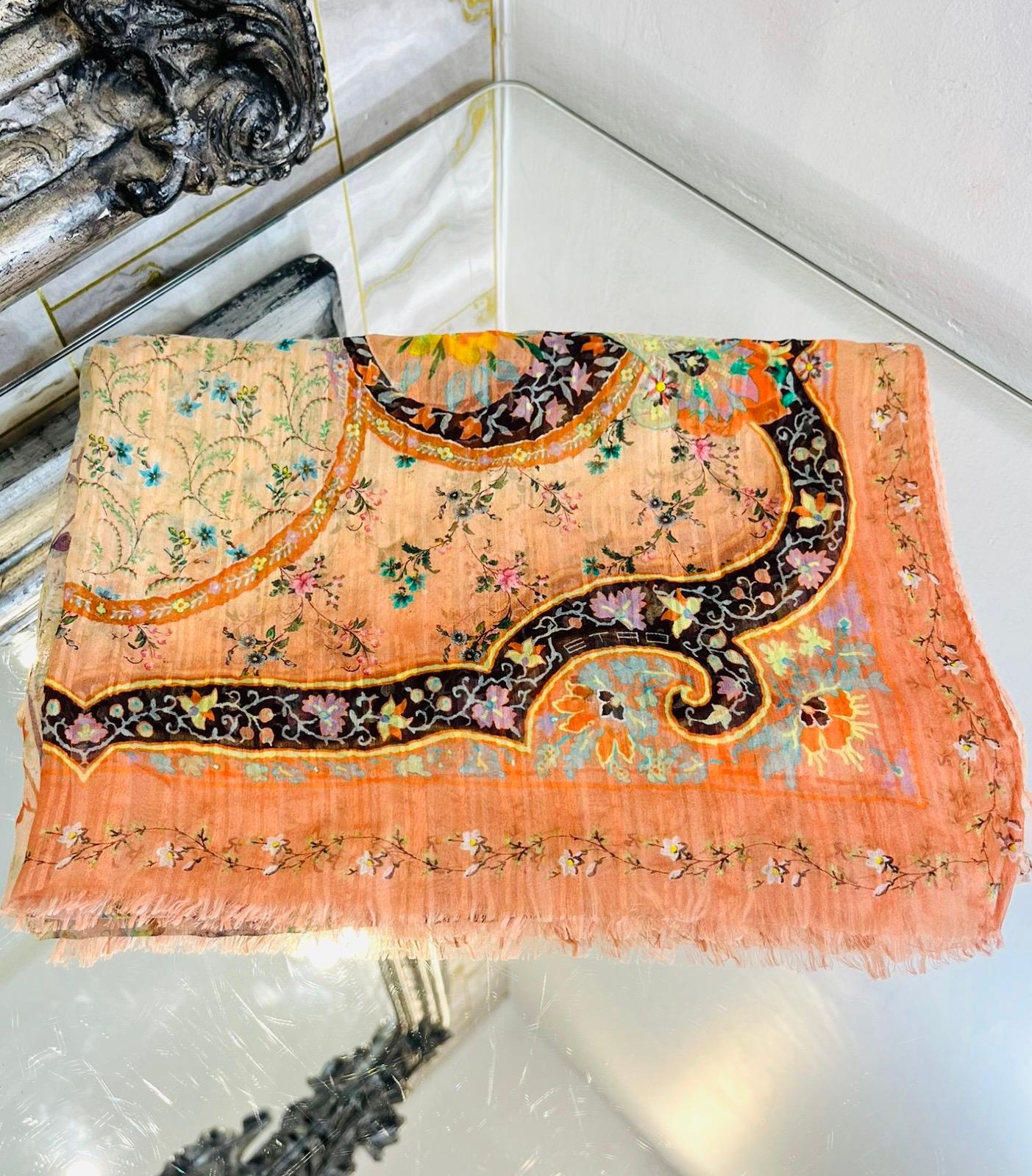 Beige Etro Paisley Print Cashmere & Silk Scarf