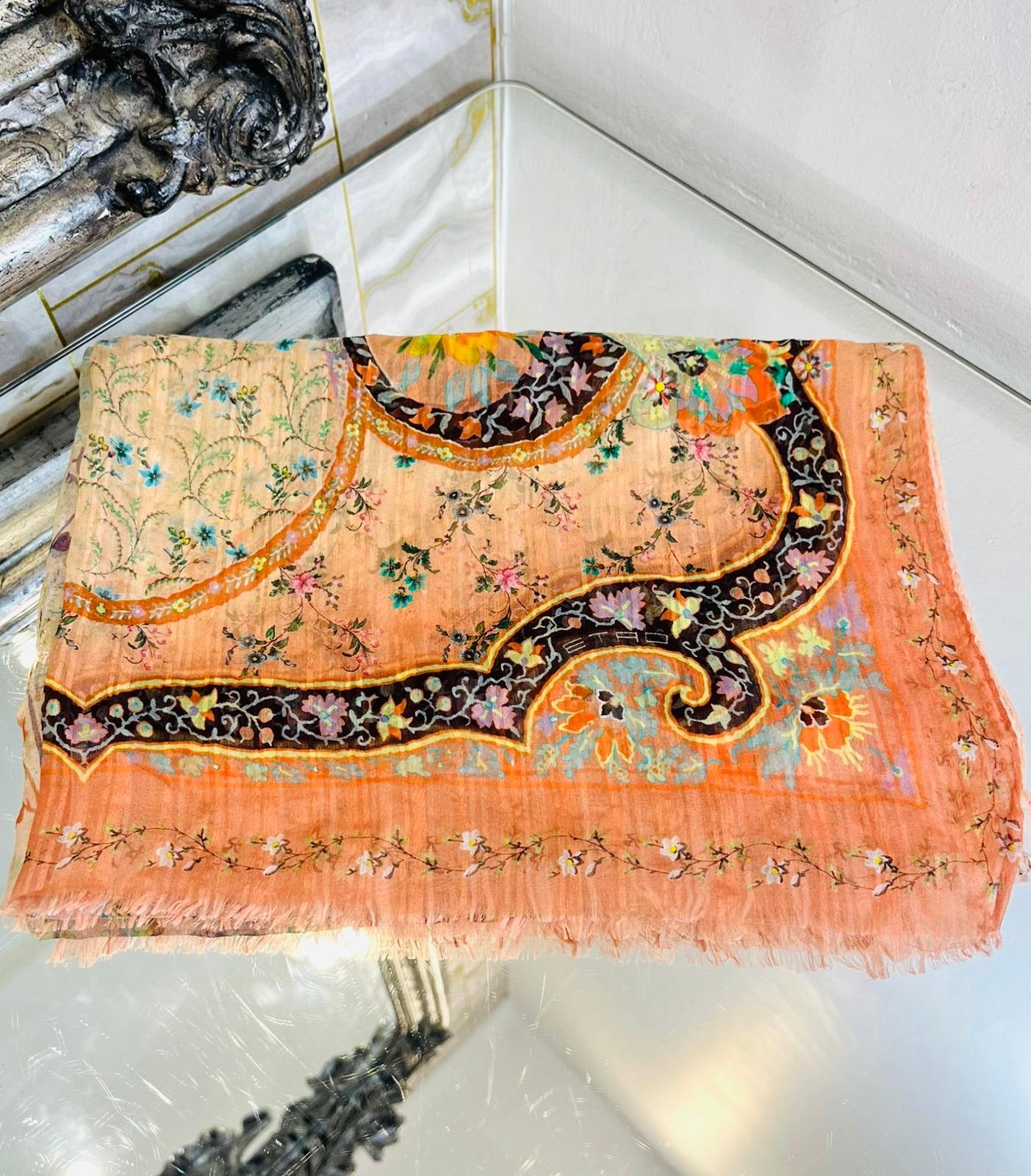 Beige Etro Paisley Print Cashmere & Silk Scarf