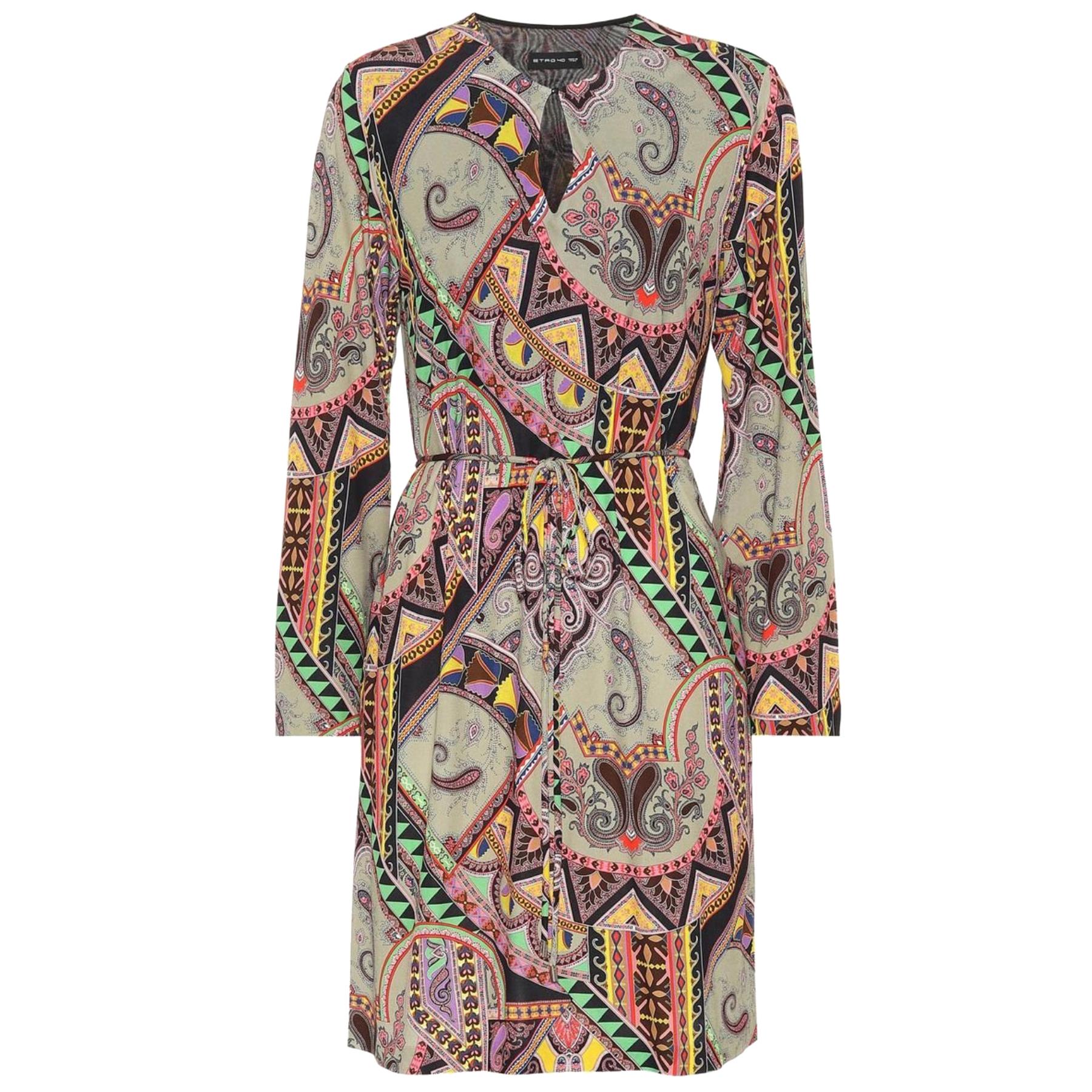 Etro Paisley Print Long Sleeve Jersey Dress Size 40