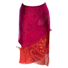 Etro Paisley Print Seidenrock mit Mesh-Layering Größe L