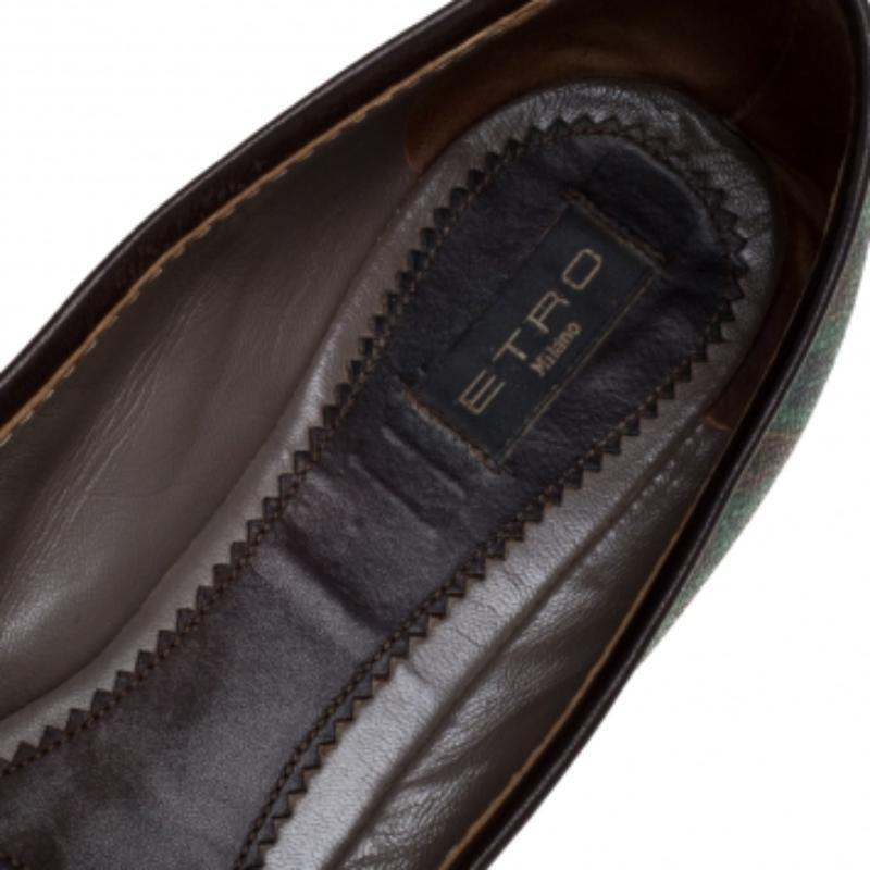 Black Etro Paisley Printed Coated Canvas And Leather Trim Ballet Flats Size 38 For Sale
