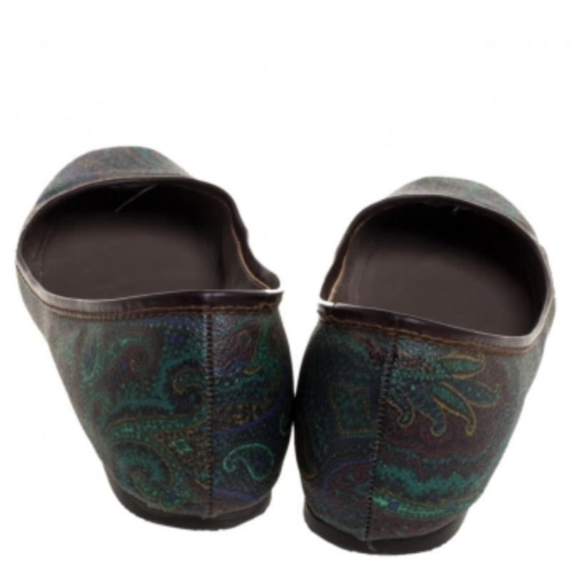 Women's Etro Paisley Printed Coated Canvas And Leather Trim Ballet Flats Size 38 For Sale