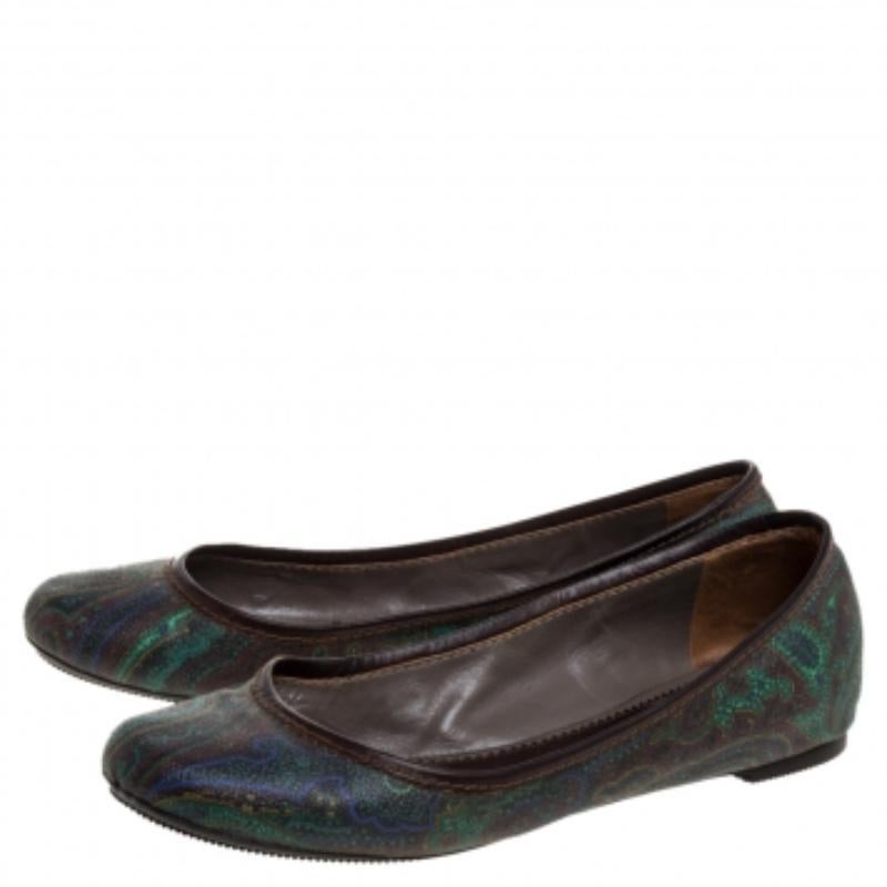 Etro Paisley Printed Coated Canvas And Leather Trim Ballet Flats Size 38 For Sale 3