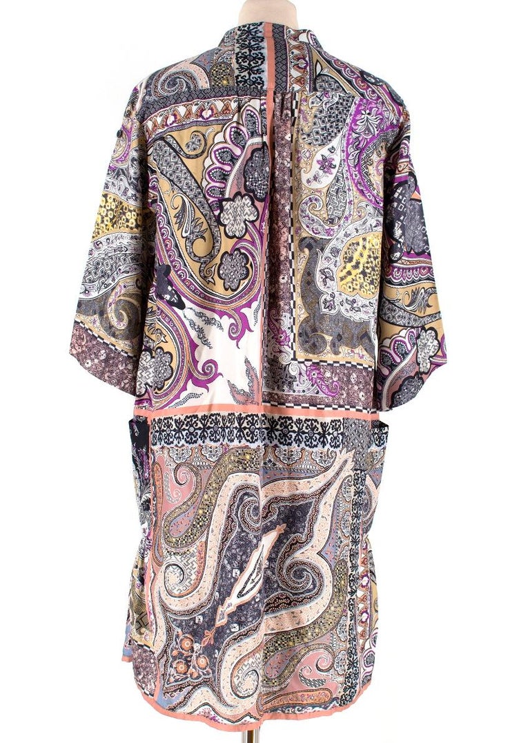 Etro Paisley Silk Pattern Collarless Shirt Dress US 6 For Etro Paisley Silk Pattern Collarless Shirt Dress US 6 For