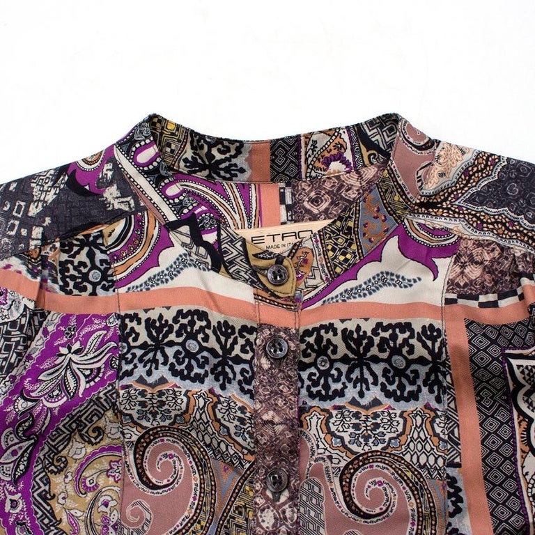 Etro Paisley Silk Pattern Collarless Shirt Dress US 6 For Etro Paisley Silk Pattern Collarless Shirt Dress US 6 For