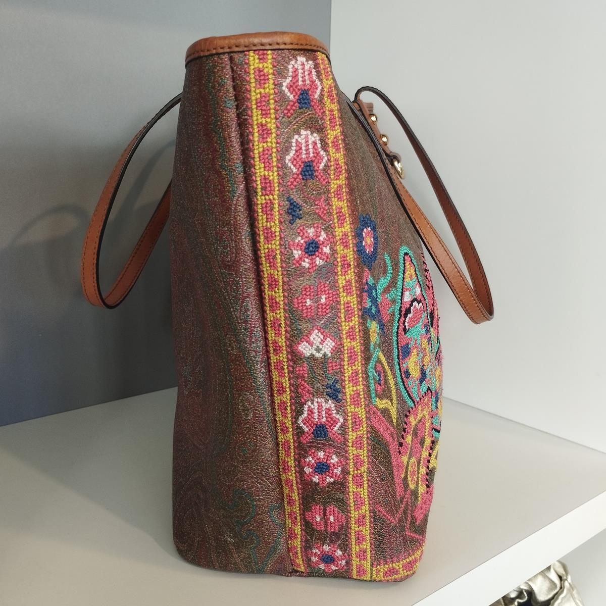 Brown Etro Payslei Jacquard Shopping Bag