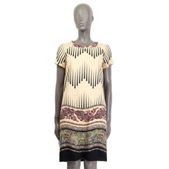 ETRO peach wool STRIPE & PAISLEY Short Sleeve Dress 40 S