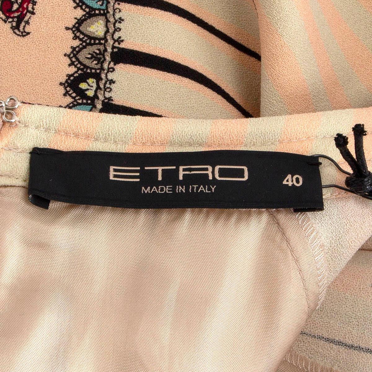 Women's ETRO peach wool STRIPE & PAISLEY Short Sleeve Dress 40 S For Sale