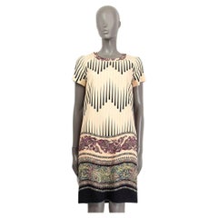 ETRO peach wool STRIPE & PAISLEY Short Sleeve Dress 40 S