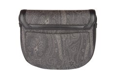 Etro Pegaso Grey/Black Paisley Printed Leather Shoulder Bag w/ Adjustable Strap