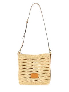 Bolso de hombro de rafia perforada de Etro — Beige