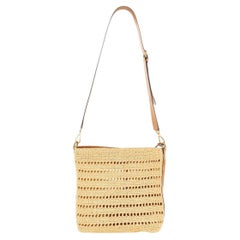 Bolso de hombro de rafia perforada de Etro — Beige