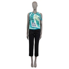ETRO petrol blue silk 2021 JAMAIS PALAIS WRAP SCARF Blouse Shirt 42 M