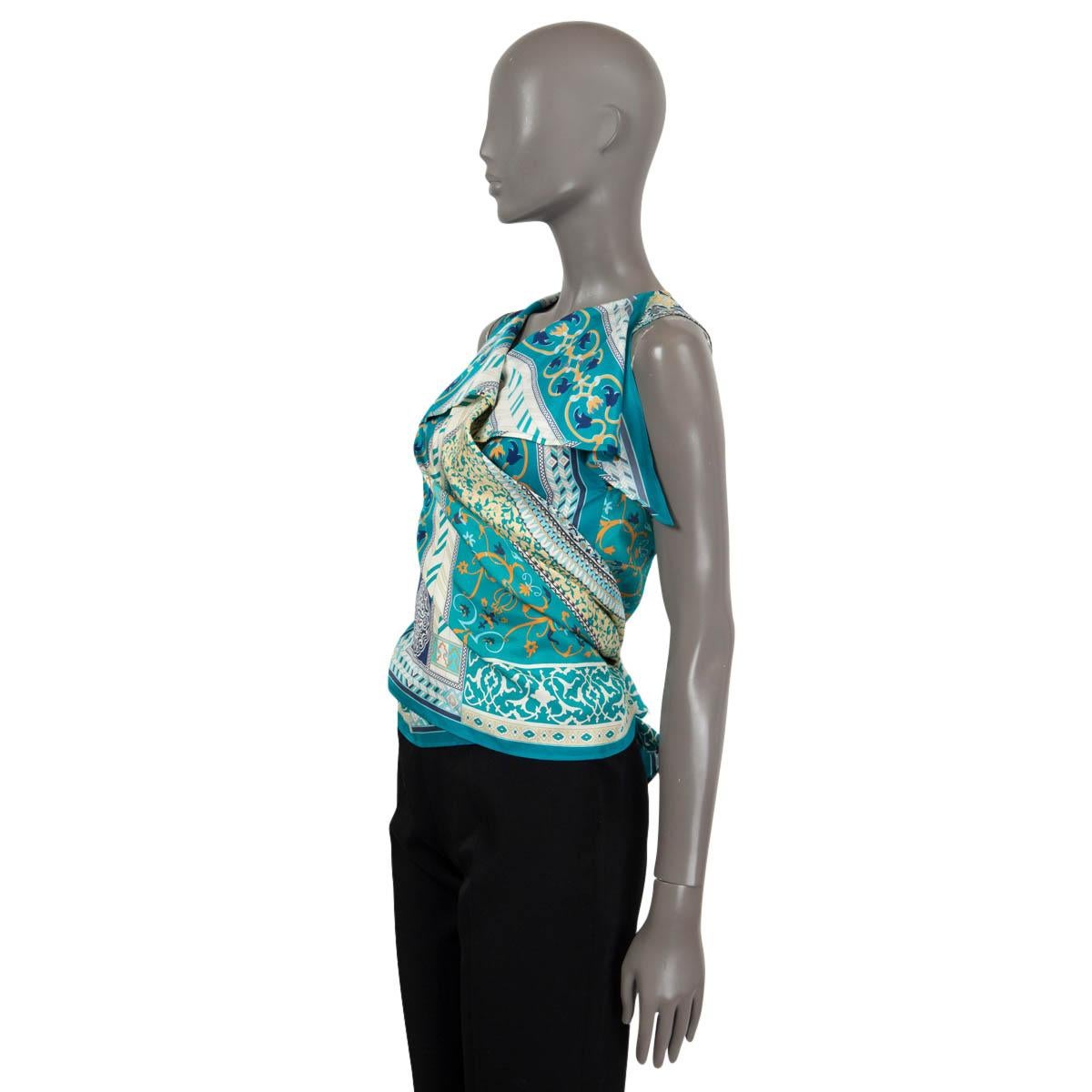 Women's ETRO petrol blue silk 2021 JAMAIS PALAIS WRAP SCARF Blouse Shirt 42 M
