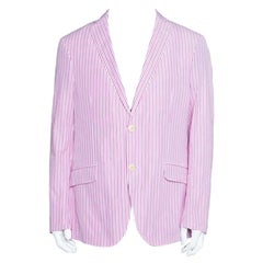 Etro Pink and White Striped Cotton Tailored Blazer XL