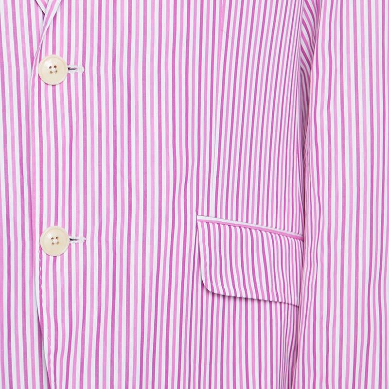Etro Pink and White Striped Cotton Tailored Superleggera Blazer XL In New Condition In Dubai, Al Qouz 2