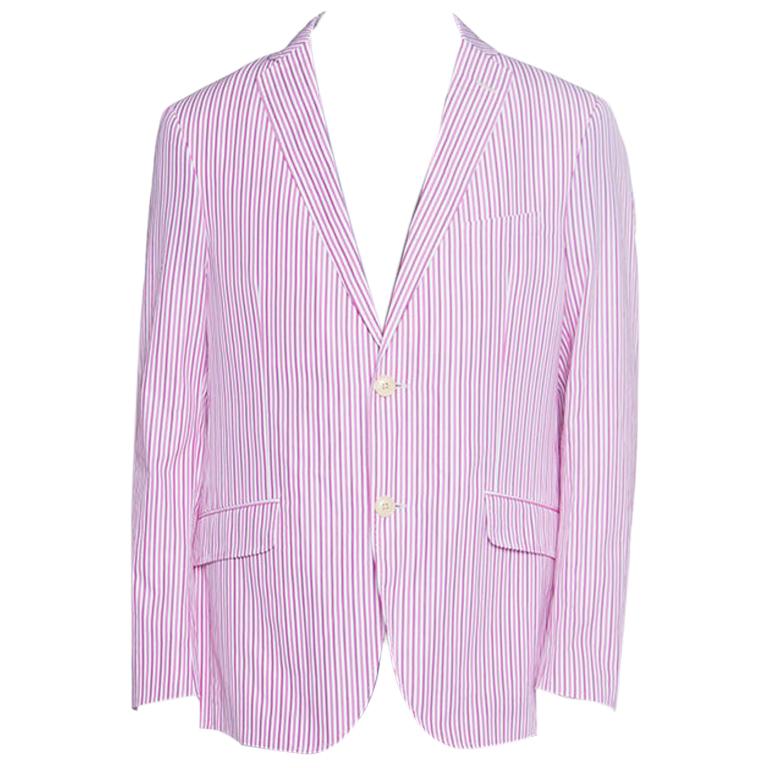 Etro Pink and White Striped Cotton Tailored Superleggera Blazer XL