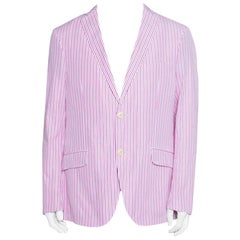 Etro Pink and White Striped Cotton Tailored Superleggera Blazer XL