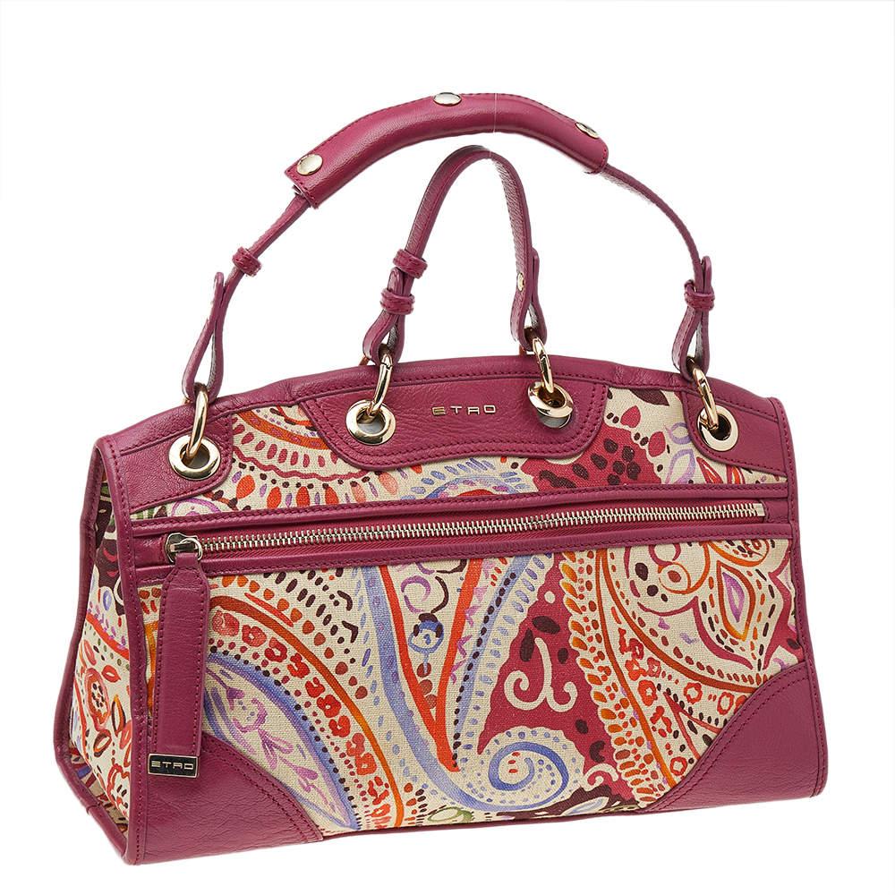 Bolso de hombro Etro de lona estampada y piel rosa/beige Rosa
