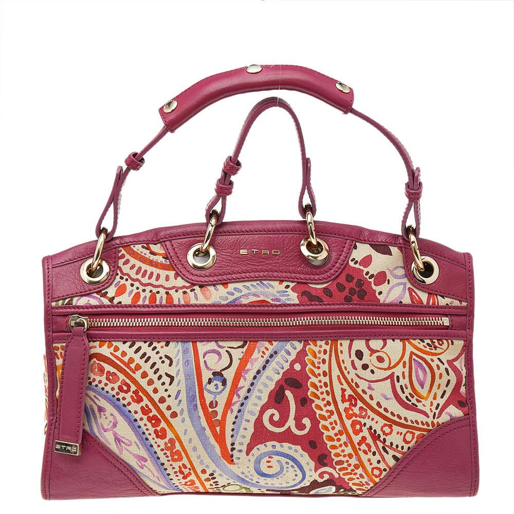 Bolso de hombro Etro de lona estampada y piel rosa/beige en Bueno Estado en Dubai, Al Qouz 2