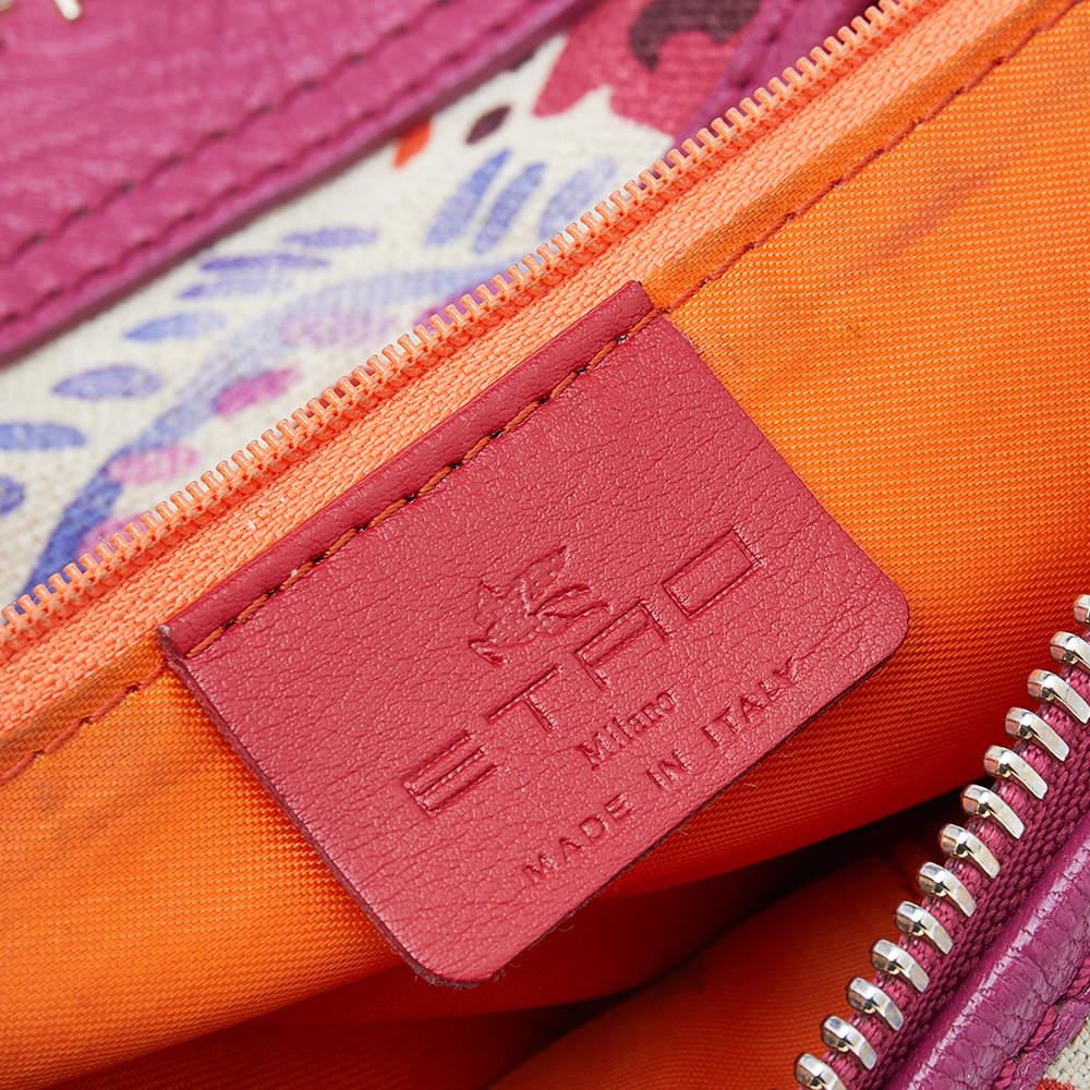 Bolso de hombro Etro de lona estampada y piel rosa/beige 3