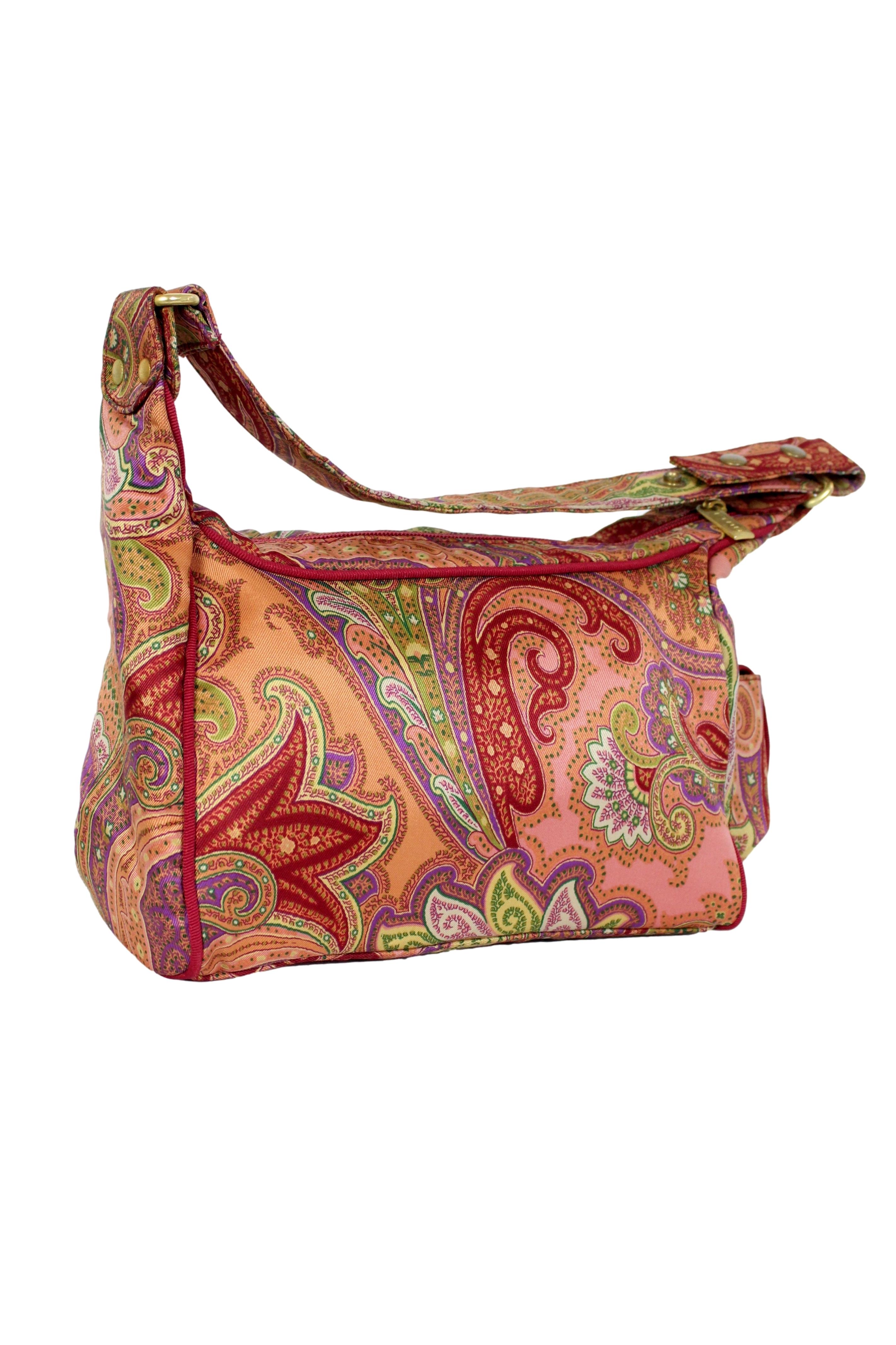 Brown Etro Pink Canvas Paisley Shoulder Bag