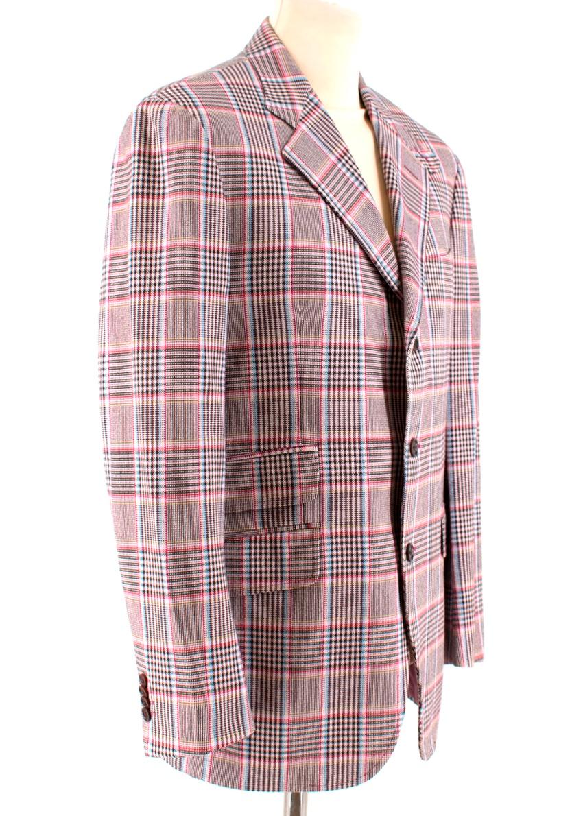 Etro - Pink Checked Cotton Jacket

- purchased from the Elton John AIDS Foundation. Owned by Elton John & David Furnish

- single breasted 
- checked print
- multi coloured partial lining
- button fastening
- three flap pockets on the front 
- one