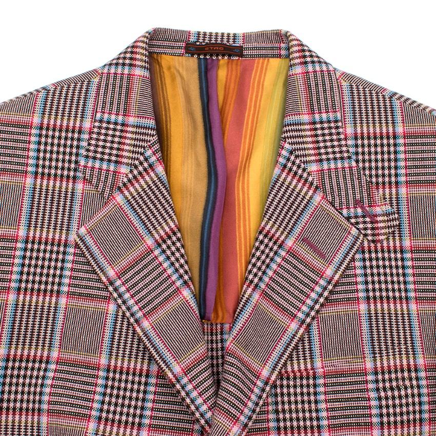 Etro Pink Checked Single Breasted Cotton Jacket L 50 In Excellent Condition For Sale In London, GB