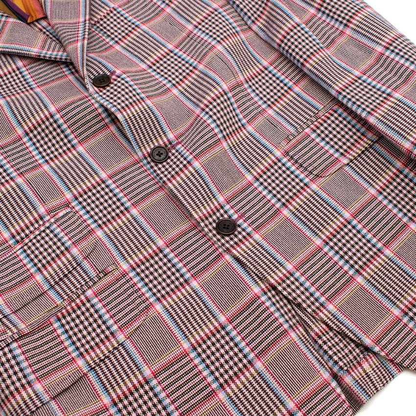 Men's Etro Pink Checked Single Breasted Cotton Jacket L 50 For Sale