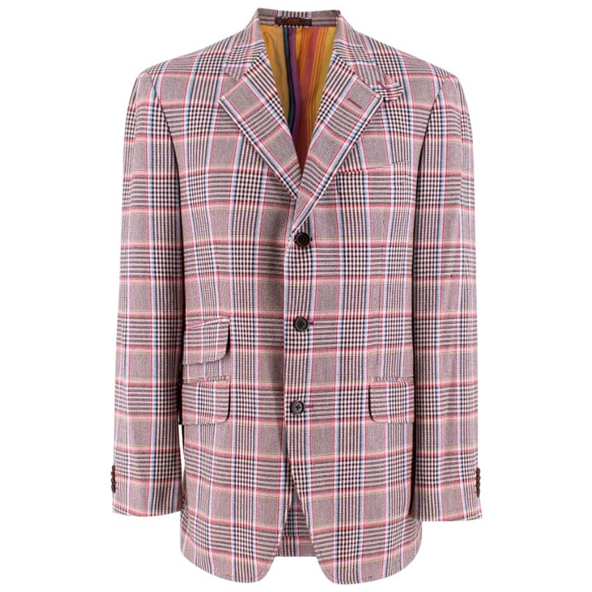 Etro Pink Checked Single Breasted Cotton Jacket L 50 For Sale