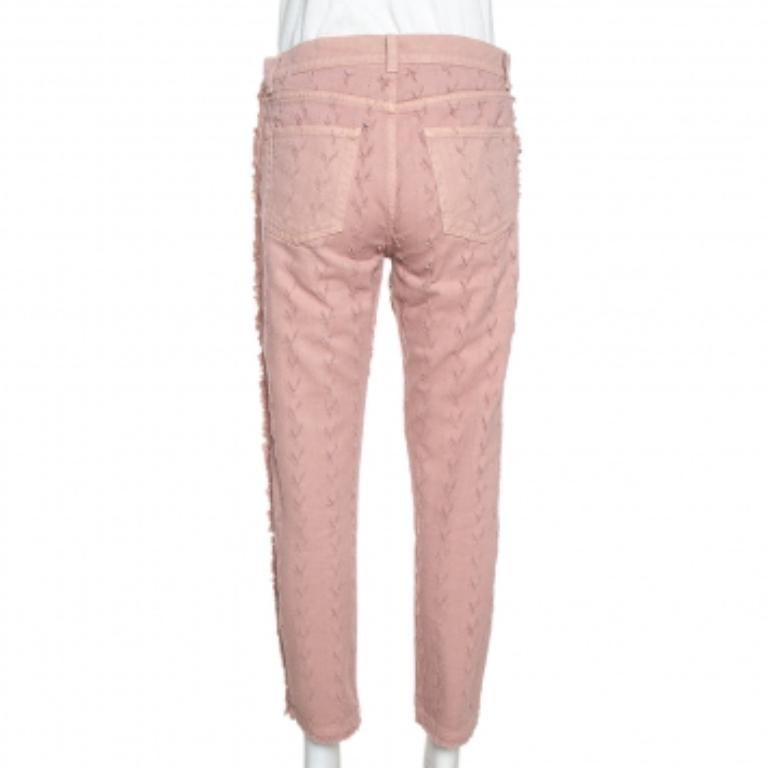 Etro Pink Cotton Distressed Pattern Straight Leg Jeans S In Good Condition For Sale In Dubai, Al Qouz 2