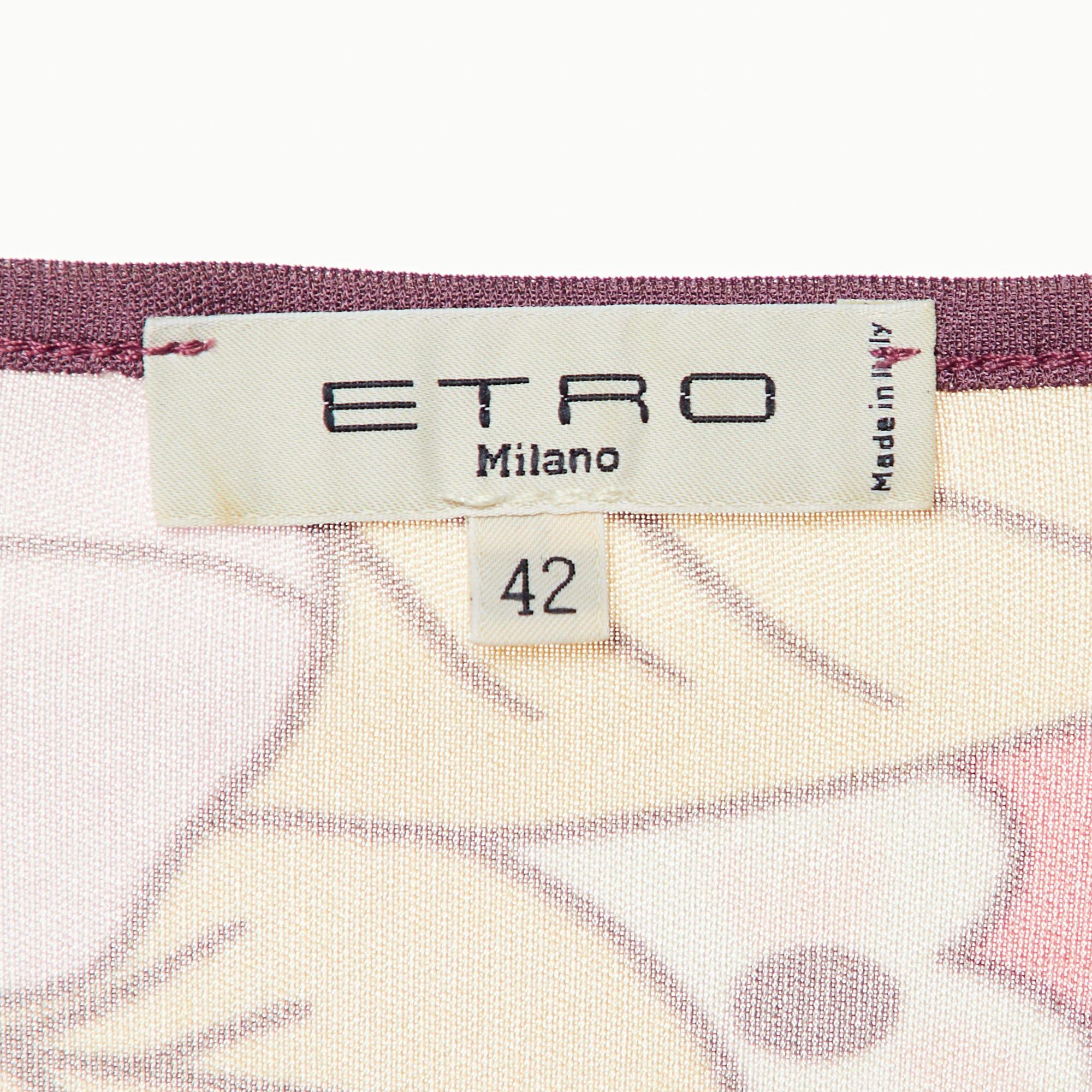 Etro Rosa gestricktes langärmeliges Tunika-Oberteil mit Blumendruck M im Zustand „Hervorragend“ im Angebot in Dubai, Al Qouz 2