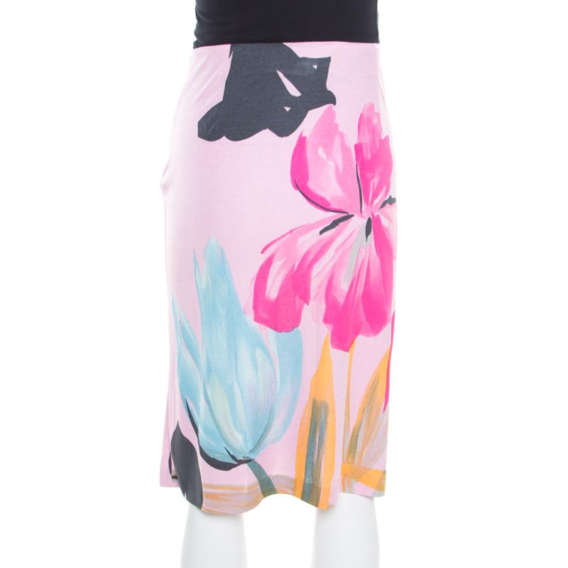 Gray Etro Pink Floral Printed Nylon Skirt M
