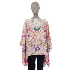 ETRO pink green silk MUTED DRAGON PRINT PONCHO Blouse Shirt ONE SIZE