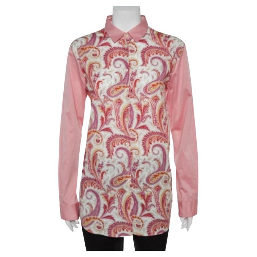 Etro Pink Paisley Print Cotton Button Front Shirt L For Sale