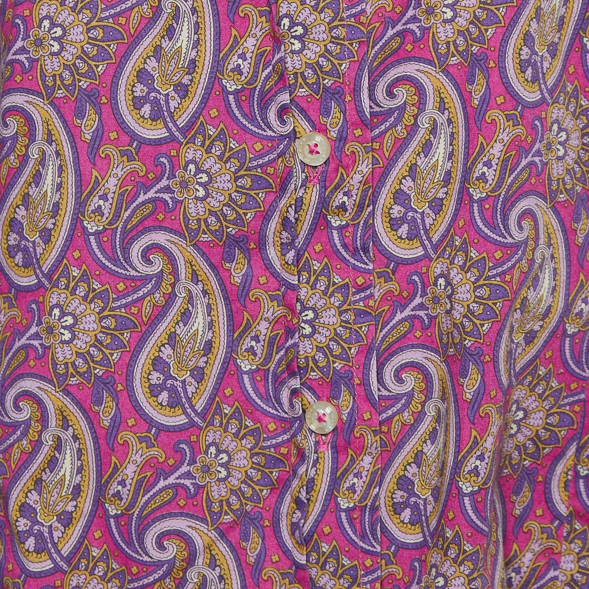 Etro Camisa Abotonada de Algodón con Estampado Paisley Rosa L Gris en venta