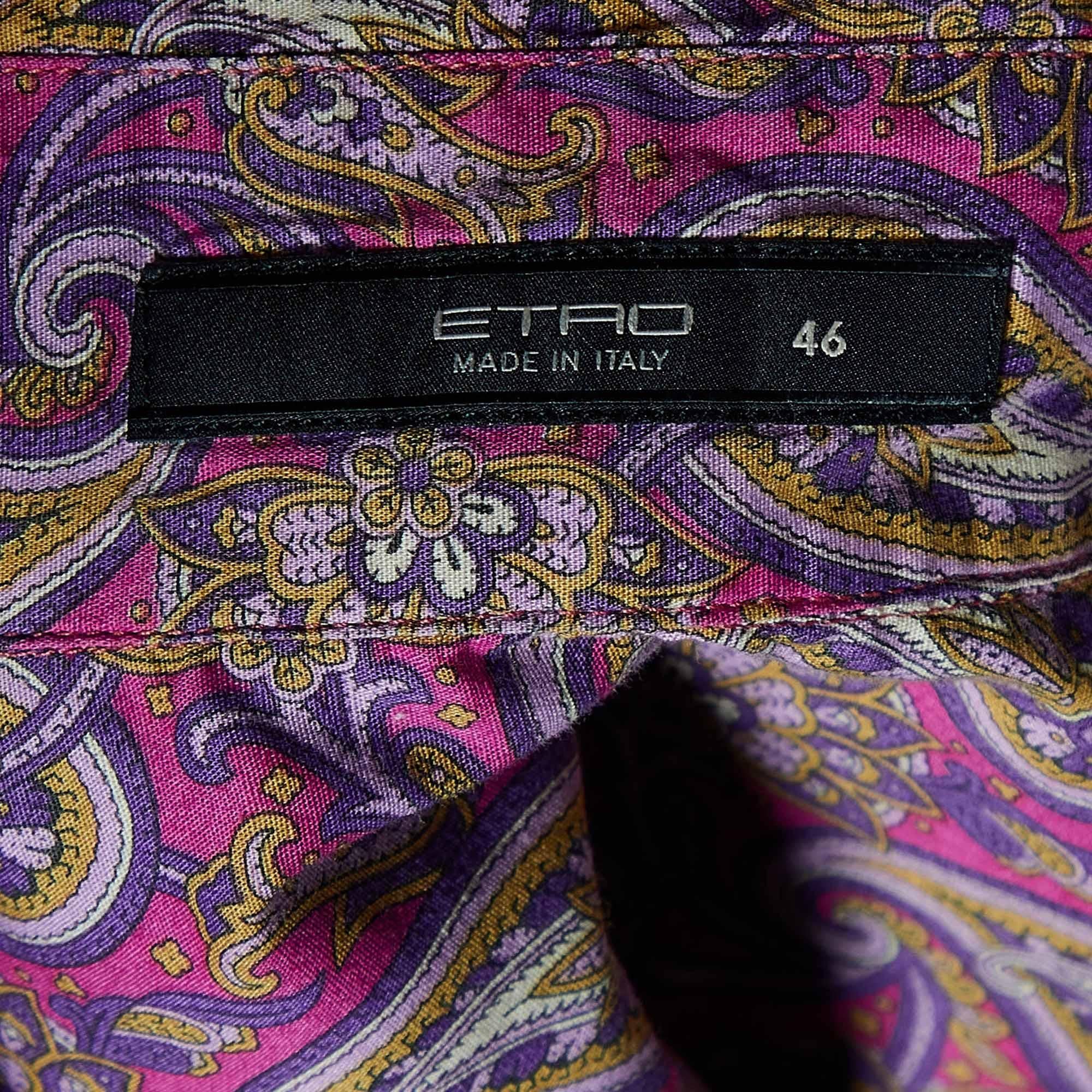 Etro Camisa Abotonada de Algodón con Estampado Paisley Rosa L en Bueno estado para la venta en Dubai, Al Qouz 2