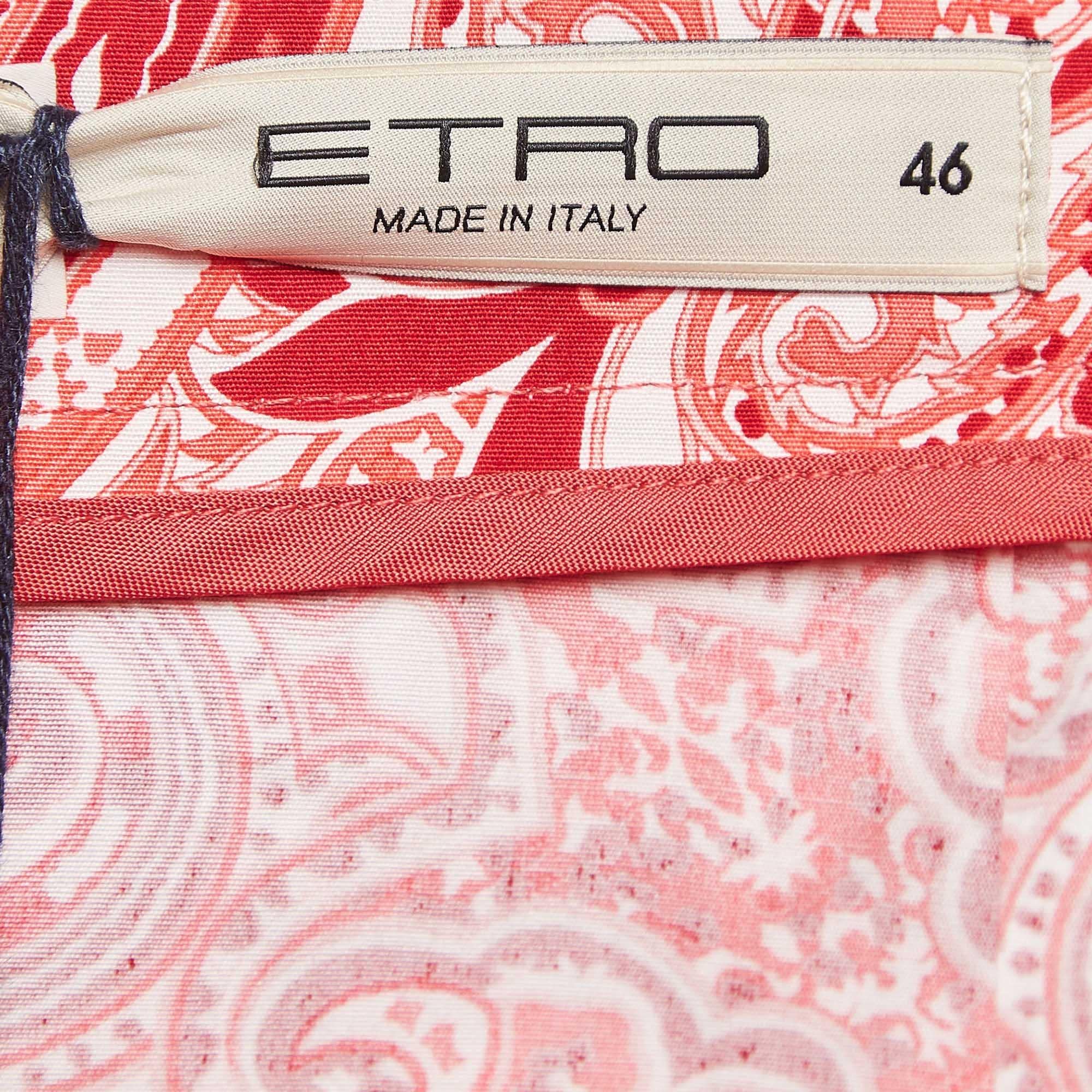 Etro Pink Paisley Print Pleated Cotton Short Skirt L Pour femmes en vente