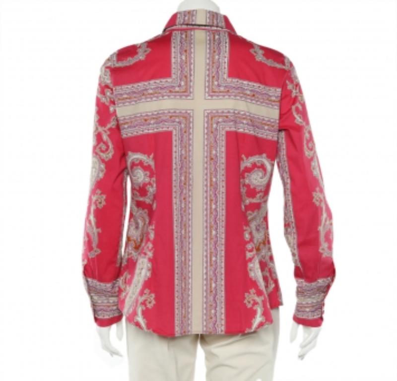 Etro Pink Paisley Printed Cotton Button Front Shirt L In Good Condition For Sale In Dubai, Al Qouz 2