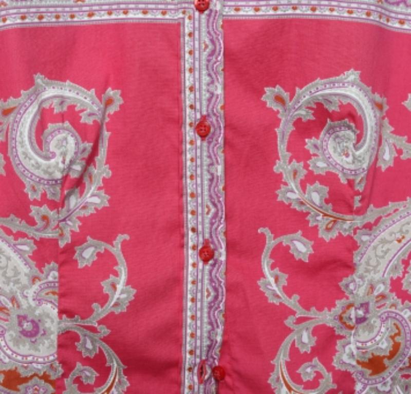 Women's Etro Pink Paisley Printed Cotton Button Front Shirt L For Sale