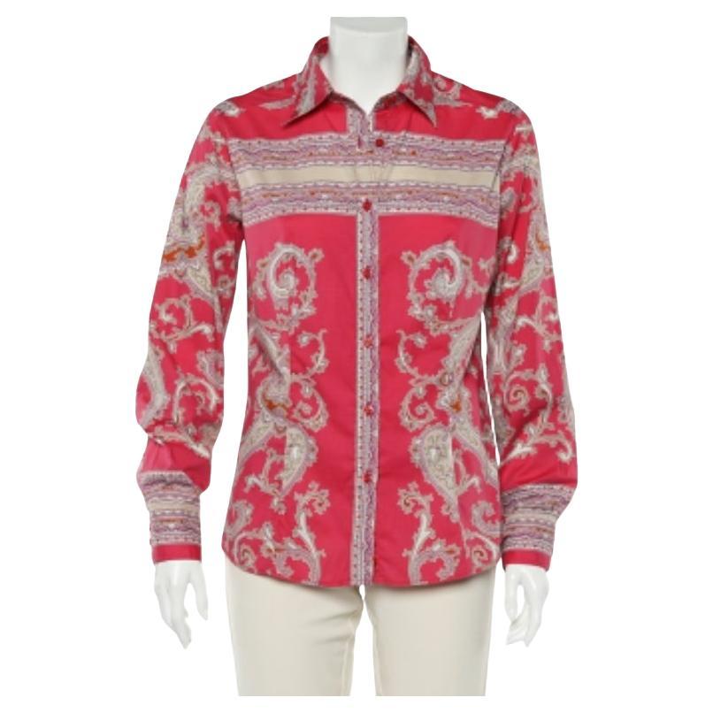 Etro Pink Paisley Printed Cotton Button Front Shirt L For Sale