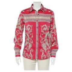 Etro - Chemise rose à boutons sur le devant en coton imprimé cachemire L