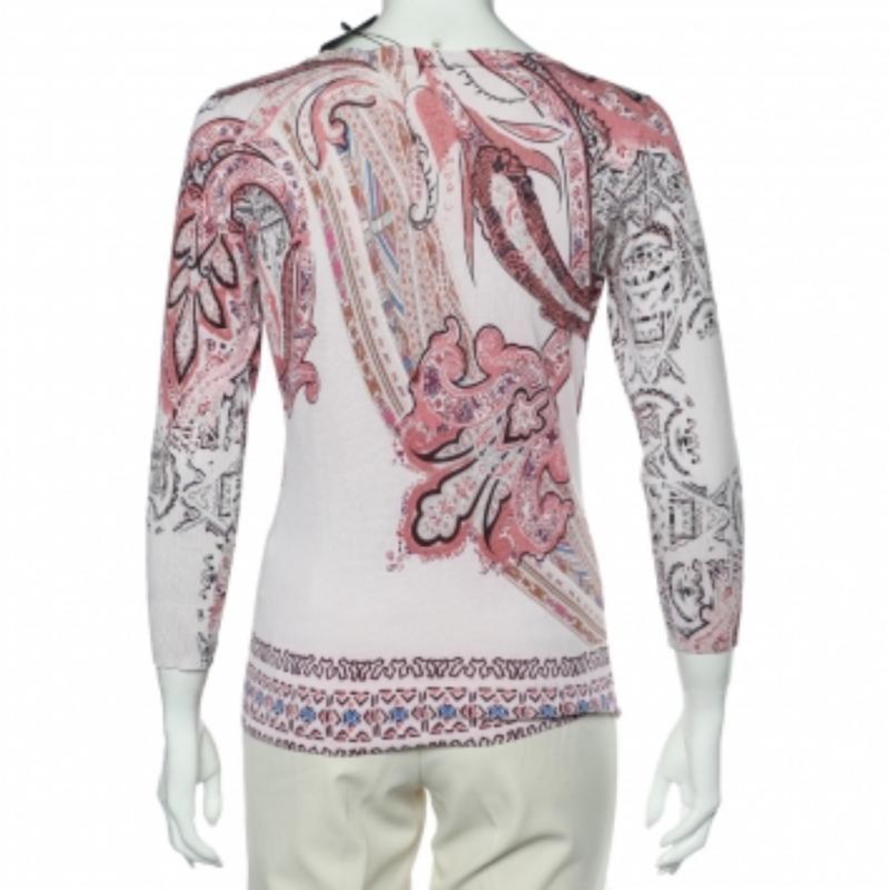 Gris Etro Pink Paisley Printed Silk Knit Sweater L en vente