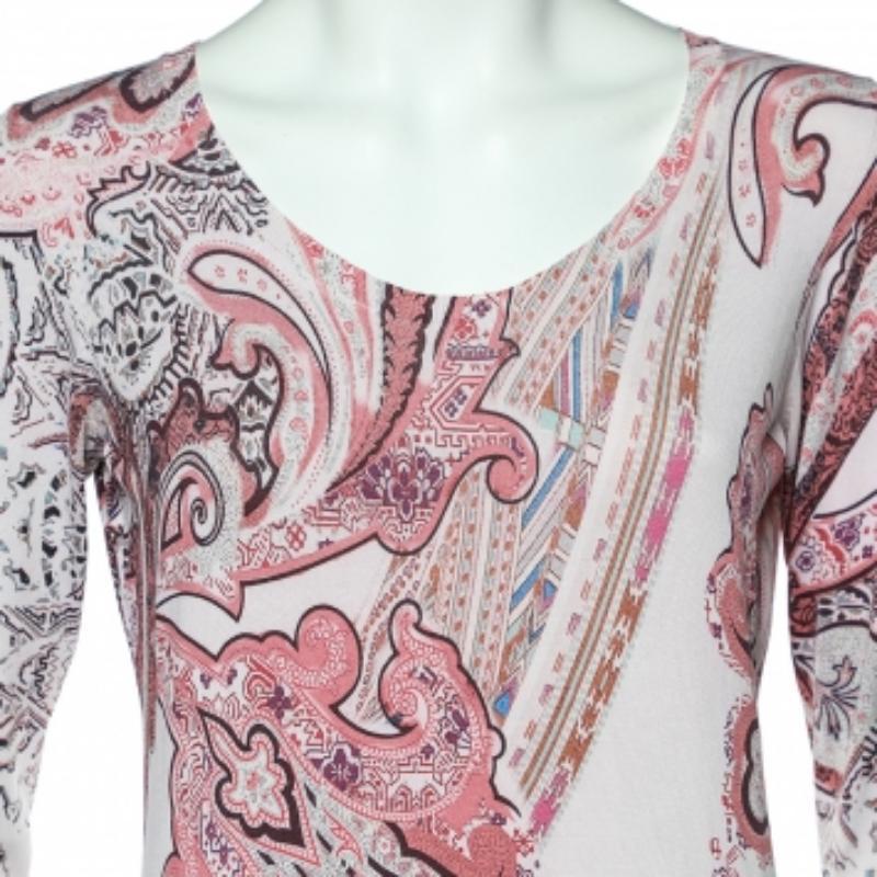 Etro Pink Paisley Printed Silk Knit Sweater L Pour femmes en vente