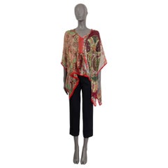 ETRO pink red burgundy silk chiffon PAISLEY PONCHO Blouse Shirt OS