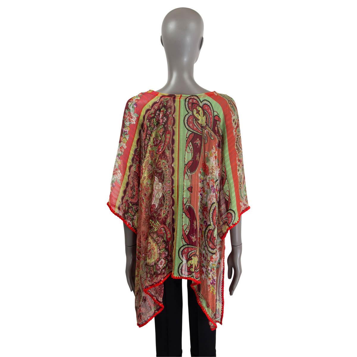 ETRO rosa rot burgunderrotes Seidenchiffon PAISLEY PONCHO Blusenhemd OS im Angebot 1