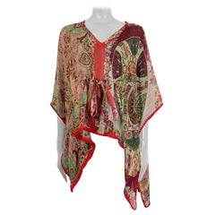 ETRO rosa rosso bordeaux seta chiffon PAISLEY PONCHO Camicetta OS