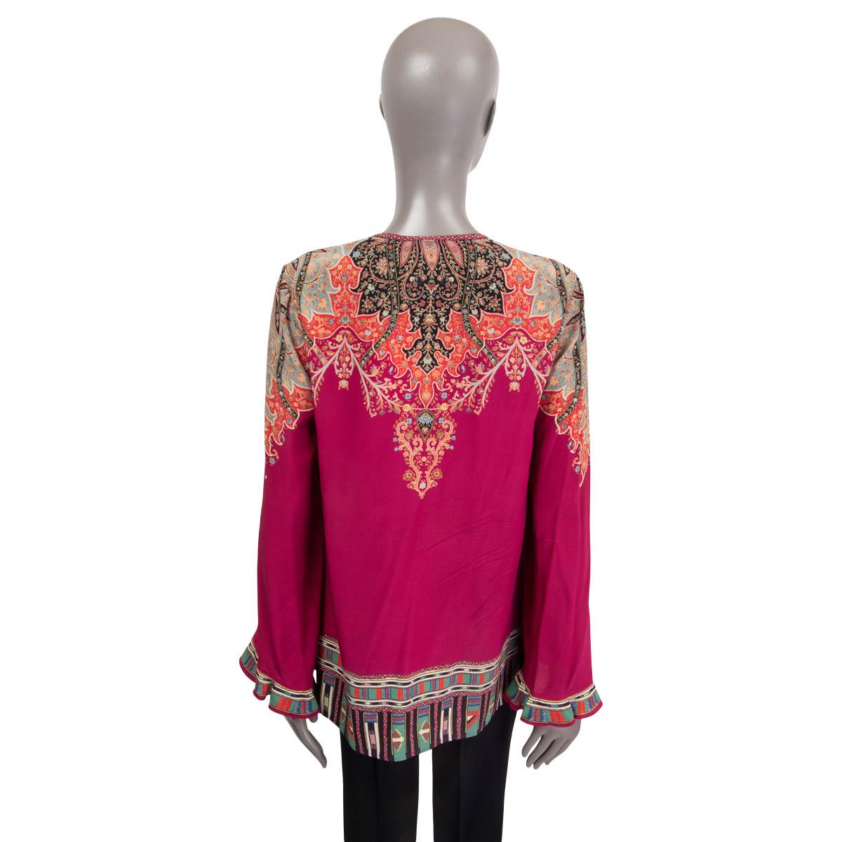 ETRO pink silk GEOMETRIC PAISLEY TUNIC Blouse Shirt 44 L In Good Condition In Zürich, CH