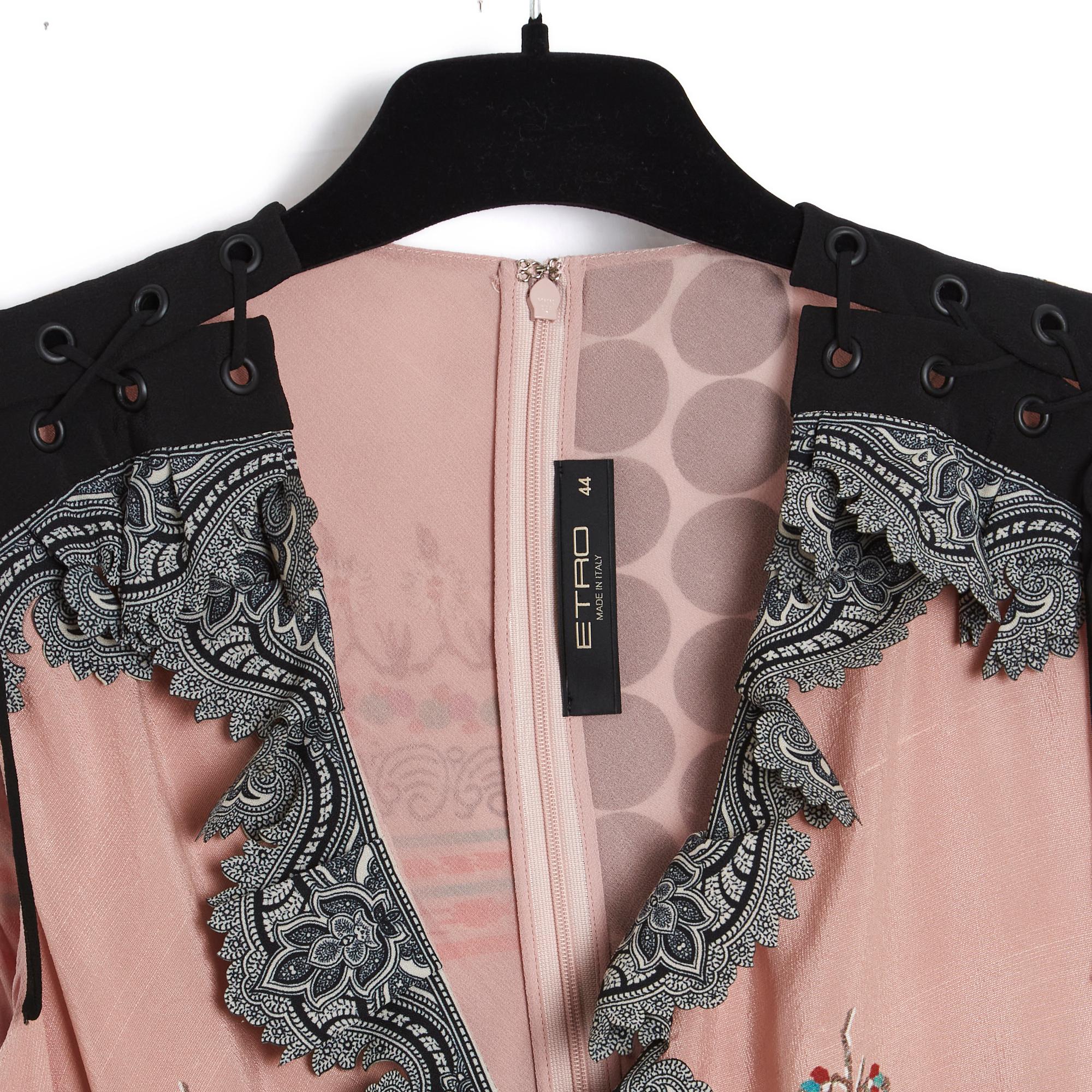 Brown Etro Pink Silk Laser cut Dress FR40 For Sale
